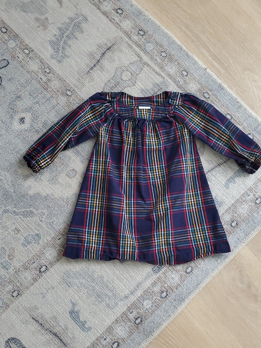 Hanna Anderssom Toddler Girls Preppy Navy Plaid Dress 100% Cotton Sz2T